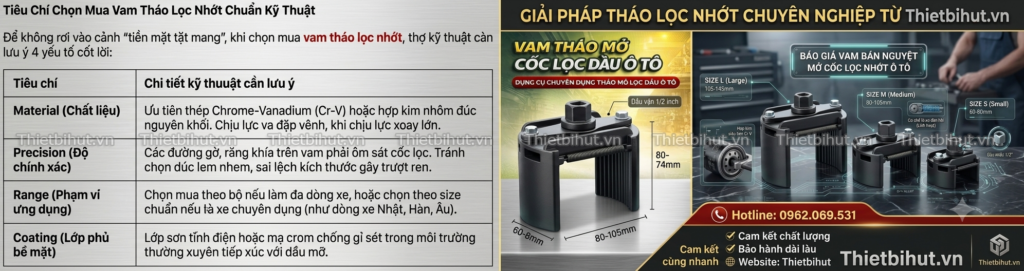 Tiêu chí chọn mua vam tháo lọc nhớt ô tô